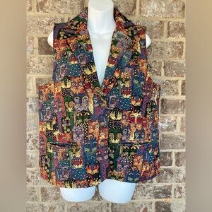 Vintage Cat Vest Serengeti kittens kitties Cats Size Large New Button down